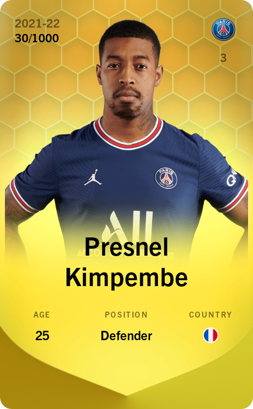 Sorare - Sorare Official - Presnel Kimpembe 2021-22 • Limited 30/1000 - NFT # 76395675705620410982510934618870416060971976737621118539494727248021570641828