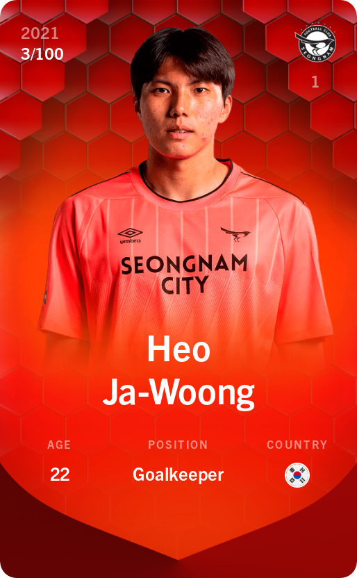 Sorare - Sorare Official - Heo Ja-Woong 2021-22 • Rare 3/100 - NFT # 108051868568939985187107983676154811900488186831418057467633990489901867310302