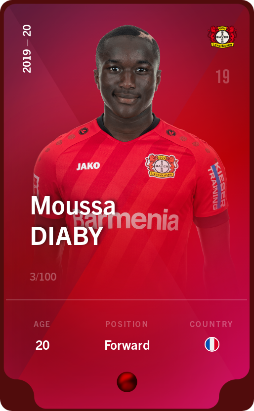 Sorare - Sorare Official - Moussa Diaby 2019-20 • Rare 3/100 - NFT # 44590086238390797064762163399624643006083746030381410473438326402016553560459