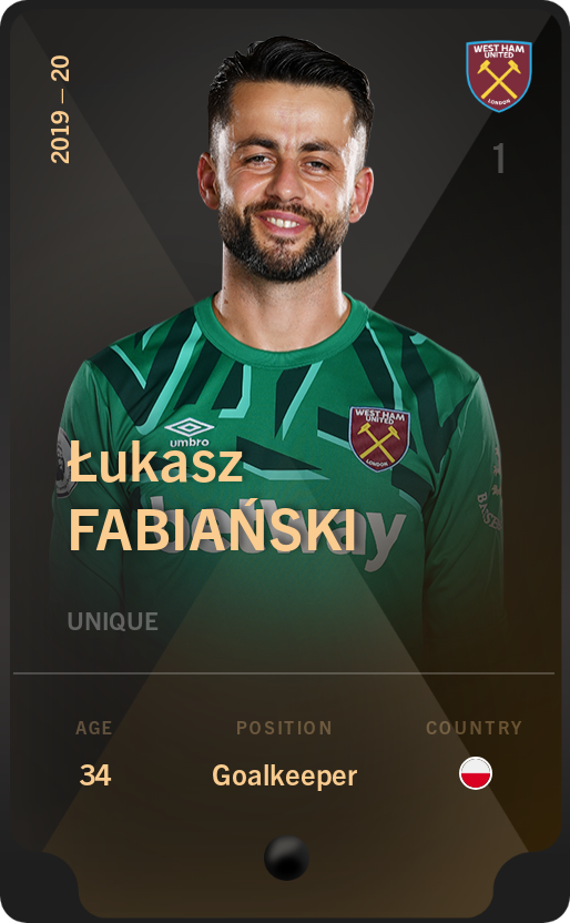 Sorare - Sorare Official - Łukasz Fabiański 2019-20 • Unique - NFT # 53152295685313277828910264926680122592109898338957448311312322241497472422319