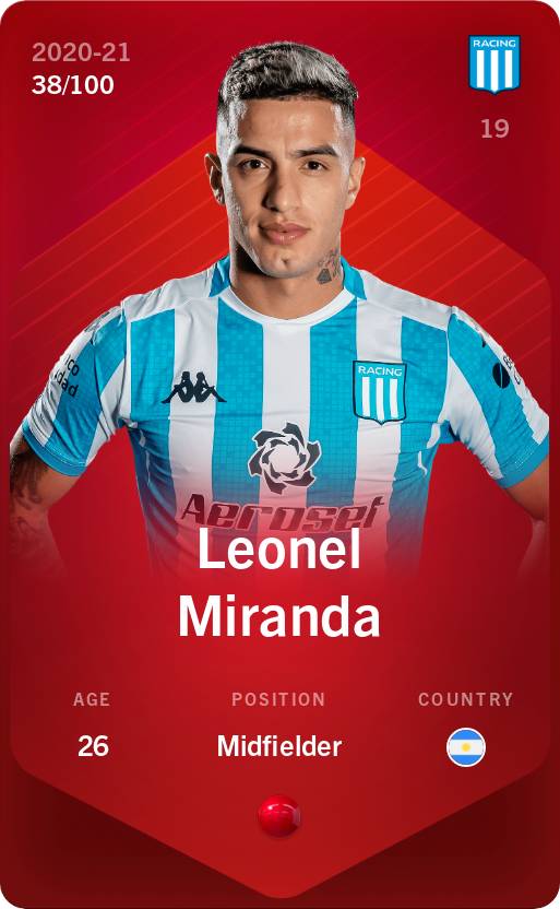 Sorare - Sorare Official - Leonel Miranda 2020-21 • Rare 38/100 - NFT # 38860197623618654990649226465405214251738304907548497810702051345622123062038
