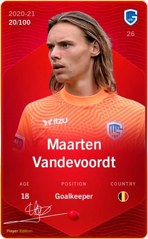 Sorare - Sorare Official - Maarten Vandevoordt 2020-21 • Rare 20/100 - NFT # 35123785404621364975290696052049512503160335402586510285066171153008194148224