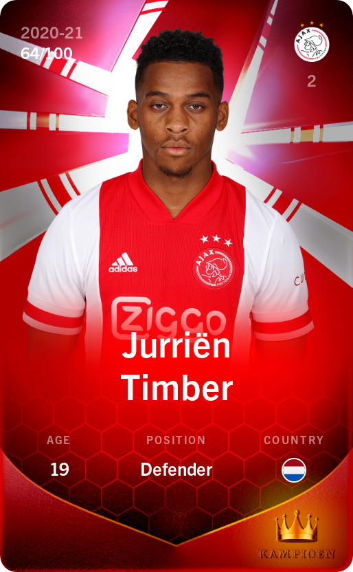 Sorare - Sorare Official - Jurriën Timber 2020-21 • Rare 64/100 - NFT # 67716079610504416133258786606432696374892360095035165633777659965008811370121