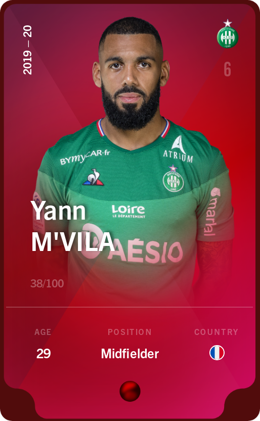 Sorare - Sorare Official - Yann M'Vila 2019-20 • Rare 38/100 - NFT # 72763174540748211854078722029720696577527413580811950875752355929584454718760