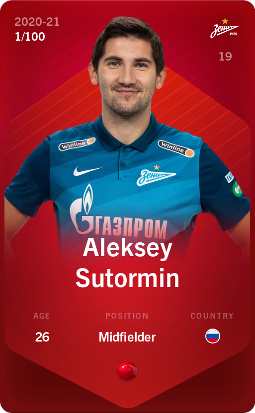 Sorare - Sorare Official - Aleksey Sutormin 2020-21 • Rare 1/100 - NFT # 48646994650132998696454228834153791661490568069962630994392565788004748290233
