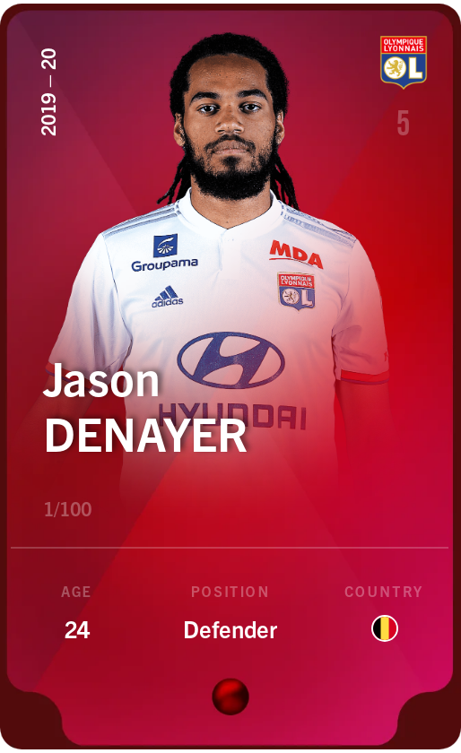 Sorare - Sorare Official - Jason Denayer 2019-20 • Rare 1/100 - NFT # 657183277364627926304463426842323480985909306277231520186962509680591450927