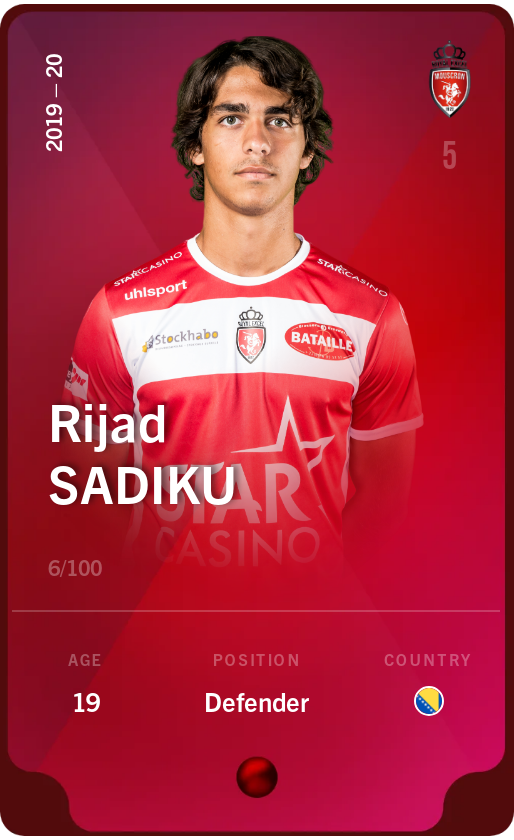Sorare - Sorare Official - Rijad Sadiku 2019-20 • Rare 6/100 - NFT # 11023562677547679057830373558220783917857503838872484578937122331747546700265