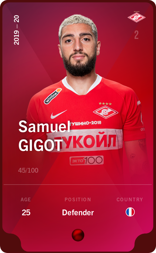 Sorare - Sorare Official - Samuel Gigot 2019-20 • Rare 45/100 - NFT # 57981563599956157649311020967214761611515024986795859826774465194831075752180