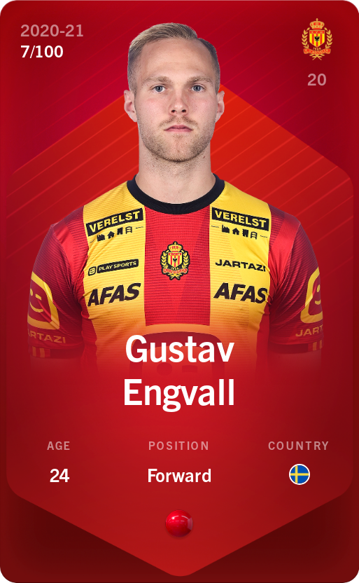 Sorare - Sorare Official - Gustav Engvall 2020-21 • Rare 7/100 - NFT # 10564524281404230477231595105332832756351924687391039757476136775229203493028