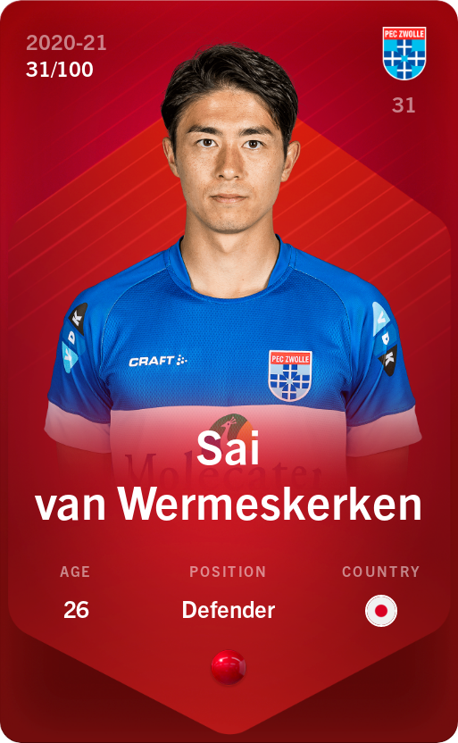 Sorare - Sorare Official - Sai van Wermeskerken 2020-21 • Rare 31/100 - NFT # 70319983218213285790902946336776262698998619482761255341866913850851043355390