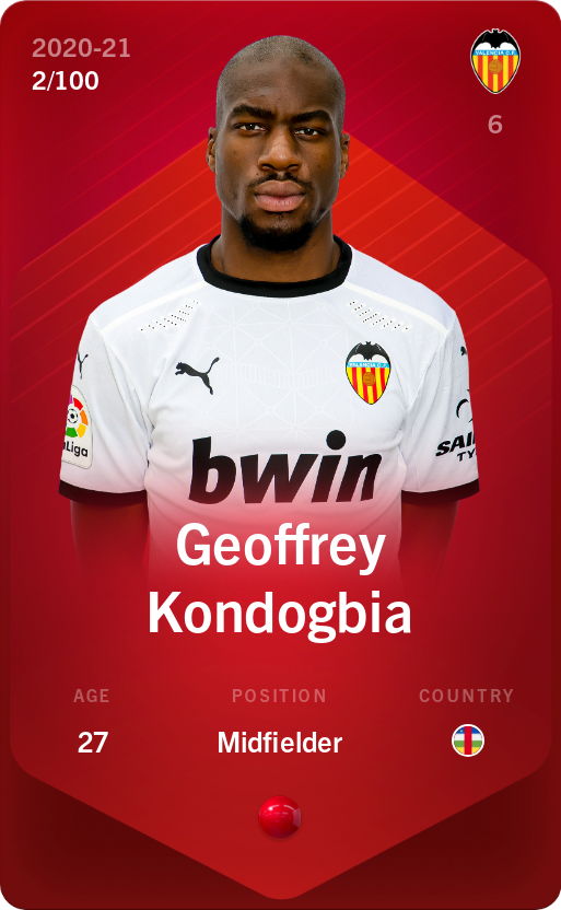 Sorare - Sorare Official - Geoffrey Kondogbia 2020-21 • Rare 2/100 - NFT # 12678764155447574699176681025842010547963956261644664518260751730811261894793