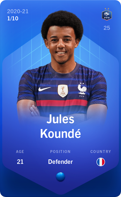 Sorare - Sorare Official - Jules Koundé 2020-21 • Super Rare 1/10 - NFT # 95616690431170677118421075310050565595918976944202029287351989161993422063826
