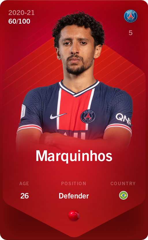 Sorare - Sorare Official - Marquinhos 2020-21 • Rare 60/100 - NFT # 40034457188783538893954549316414693760950285936339223716652399956703186259460