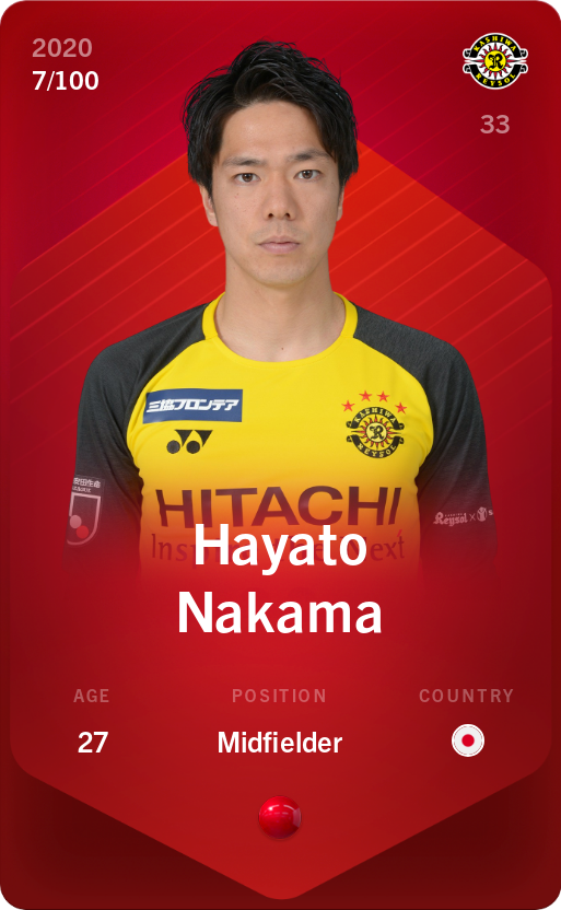 Sorare - Sorare Official - Hayato Nakama 2020-21 • Rare 7/100 - NFT # 104360603850053416068728087799924791474738635782568164102721399405621583495892
