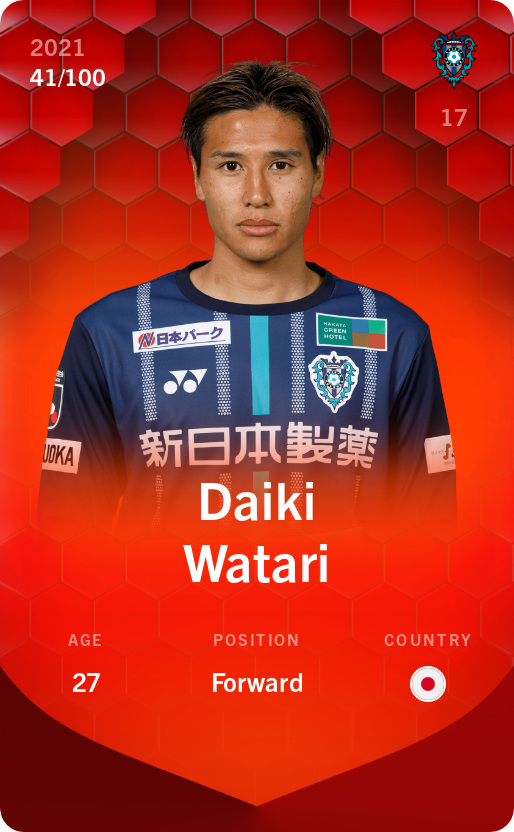 Sorare - Sorare Official - Daiki Watari 2021-22 • Rare 41/100 - NFT # 16889119228147785708198552441757324973132672132277806865022998415136429030273