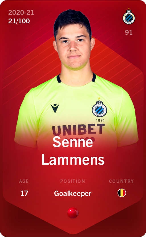 Sorare - Sorare Official - Senne Lammens 2020-21 • Rare 21/100 - NFT # 31976352956490016731161163839587811858013369441848206581166919558948470684488