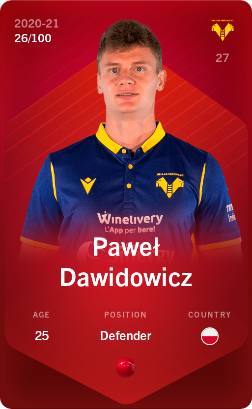 Sorare - Sorare Official - Paweł Dawidowicz 2020-21 • Rare 26/100 - NFT # 72627002677447645727879357820317822098100103689236968697284554404943151781840