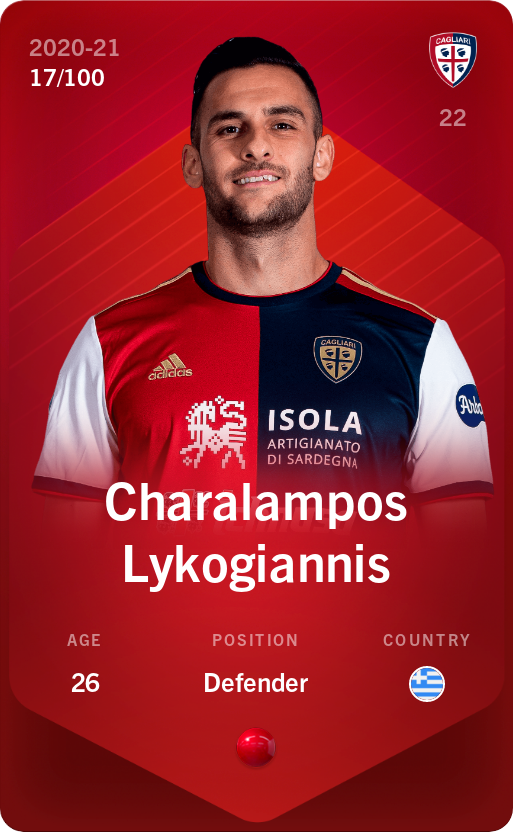 Sorare - Sorare Official - Charalampos Lykogiannis 2020-21 • Rare 17/100 - NFT # 75857584903630073339527575404190995693291608989177474888142130251323270127447
