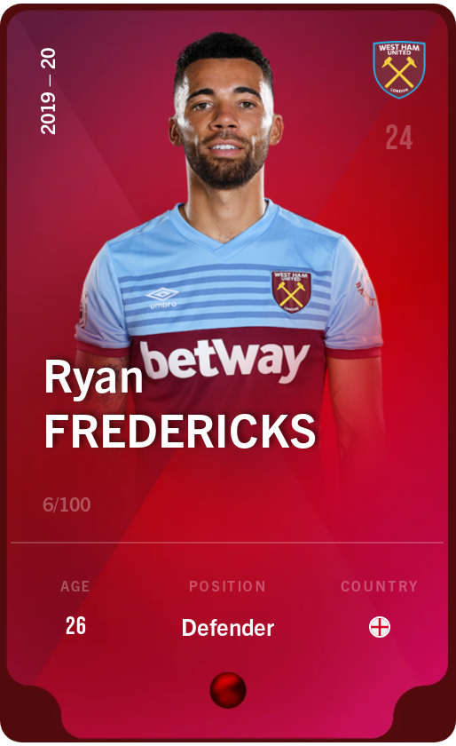 Sorare - Sorare Official - Ryan Fredericks 2019-20 • Rare 6/100 - NFT # 7983550064509422078019073839569571538062804056267168681418385991953830035675