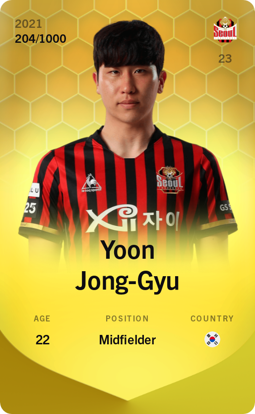 Sorare - Sorare Official - Yoon Jong-Gyu 2021-22 • Limited 204/1000 - NFT # 36490287087911831229694147385479822015042523864542219127575538971074852586545