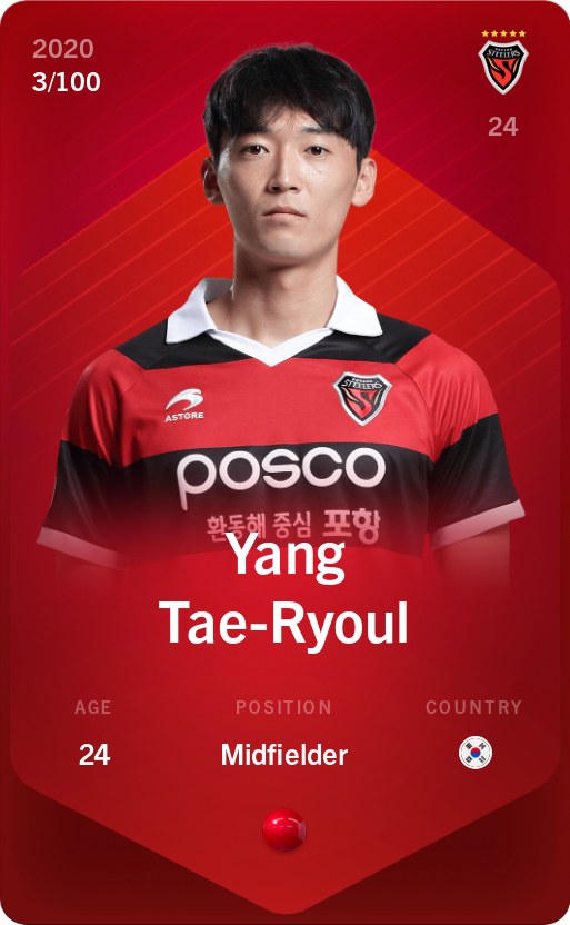 Sorare - Sorare Official - Yang Tae-Ryoul 2020-21 • Rare 3/100 - NFT # 90481708710891427556577917403395161576991819330119043364880960627382592064693