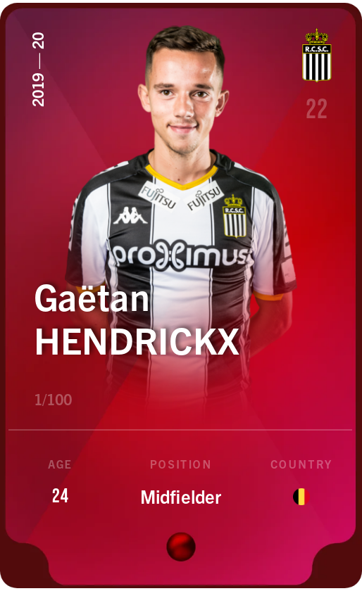 Sorare - Sorare Official - Gaëtan Hendrickx 2019-20 • Rare 1/100 - NFT # 21677942222092856001237701807042973993654408306449042825280425400785044356192