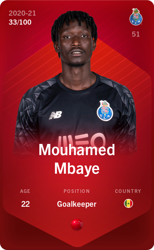 Sorare - Sorare Official - Mouhamed Mbaye 2020-21 • Rare 33/100 - NFT # 45083851613047282062247065366352119214958912702647865948376232574340441352512