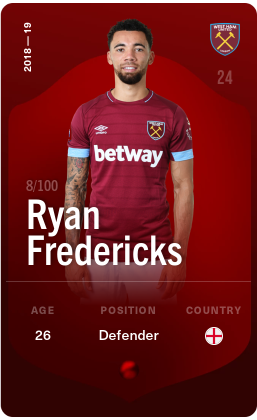 Sorare - Sorare Official - Ryan Fredericks 2018-19 • Rare 8/100 - NFT # 49468752410739196073548873030774264186893060198794856208915804256505441112880