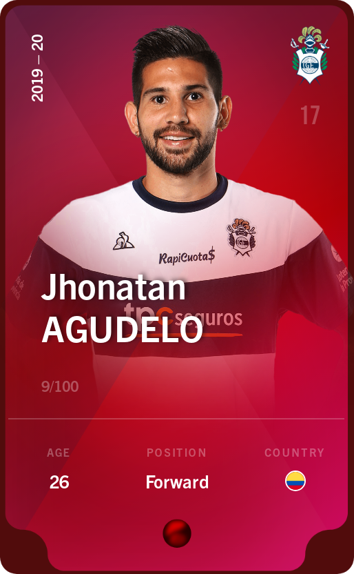 Sorare - Sorare Official - Jhonatan Agudelo 2019-20 • Rare 9/100 - NFT # 2820067853898957520021532379574190751251339537207076366740408378803384707040