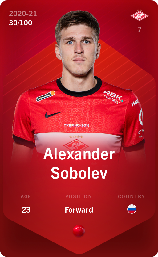 Sorare - Sorare Official - Alexander Sobolev 2020-21 • Rare 30/100 - NFT # 68638550829377904775369717294987450967151345924627269278907863049621081082649