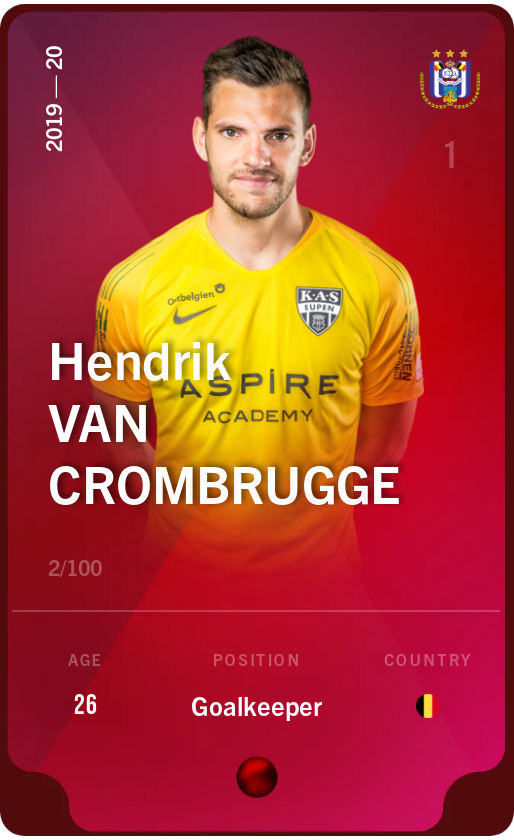 Sorare - Sorare Official - Hendrik Van Crombrugge 2019-20 • Rare 2/100 - NFT # 93646560663567290757803847697230356800321535574251461445090616015092331299263