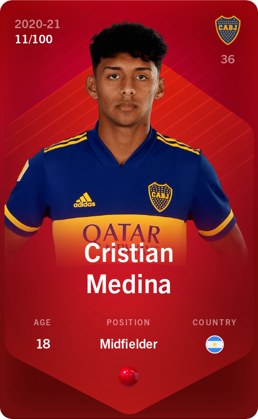 Sorare - Sorare Official - Cristian Medina 2020-21 • Rare 11/100 - NFT # 47607273976286782065919794613939646543238566942659871419580160394711444595175