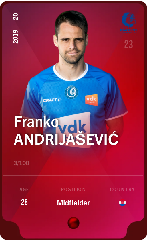 Sorare - Sorare Official - Franko Andrijašević 2019-20 • Rare 3/100 - NFT # 114527500418597130459179269856091366456052397358003310726885406846407405316837