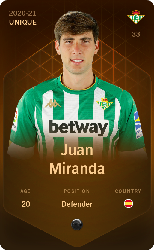 Sorare - Sorare Official - Juan Miranda 2020-21 • Unique - NFT # 28945265898306455379247767107243178463246447396062575723379141181551345322285