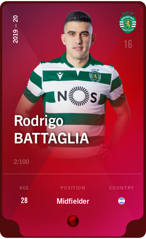 Sorare - Sorare Official - Rodrigo Battaglia 2019-20 • Rare 2/100 - NFT # 79894928052172182418385366934389306474536280148075765896801135135858375613251