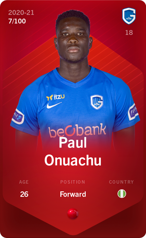 Sorare - Sorare Official - Paul Onuachu 2020-21 • Rare 7/100 - NFT # 476670551729701653573675128634010086783211706143783634713669113177536879057