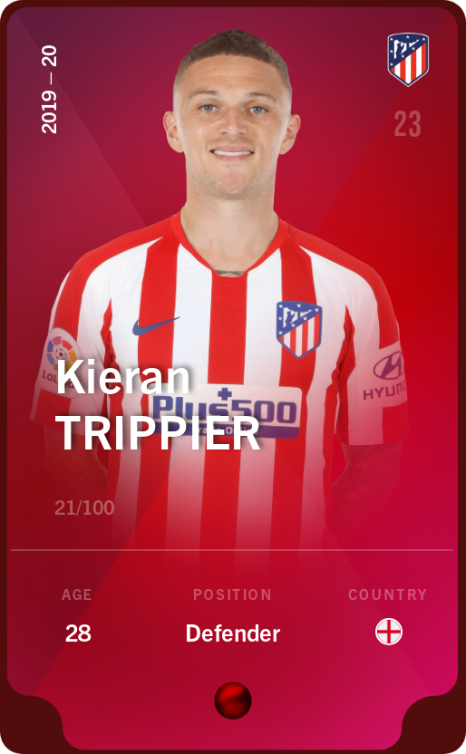 Sorare - Sorare Official - Kieran Trippier 2019-20 • Rare 21/100 - NFT # 78464901722106600075829517423079029342766099178612369636653771171923271836149
