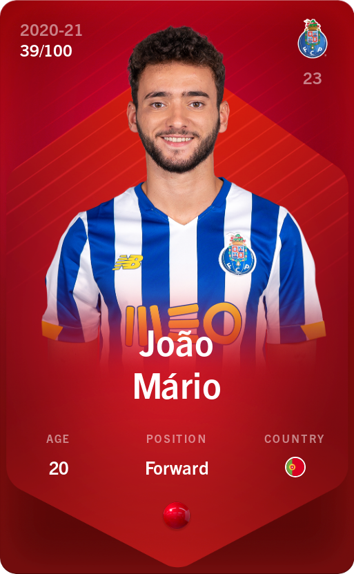 Sorare - Sorare Official - João Mário 2020-21 • Rare 39/100 - NFT # 20203488858463904495832843968870855037018295230408294515168000577522053847331