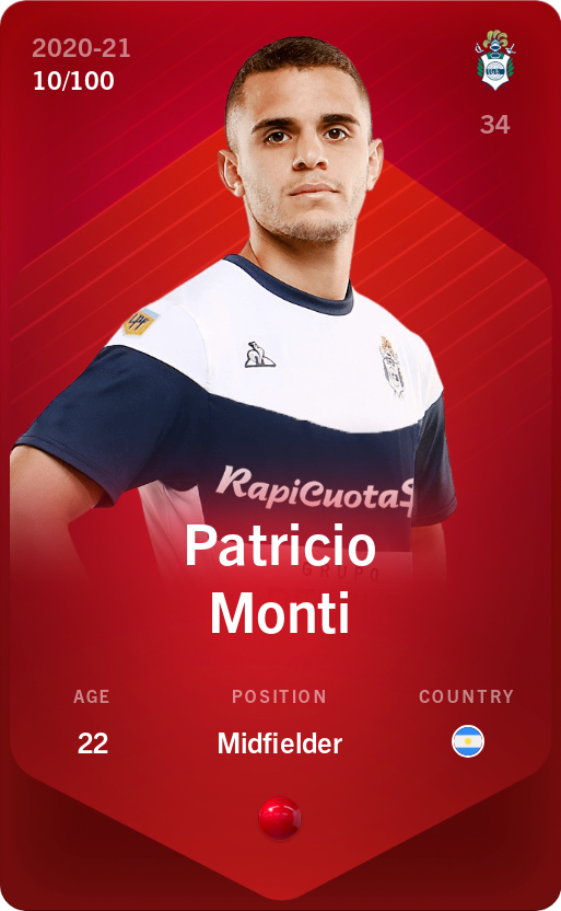Sorare - Sorare Official - Patricio Monti 2020-21 • Rare 10/100 - NFT # 87892371885924353845811357633539005937510738329978297065663579987960740569309