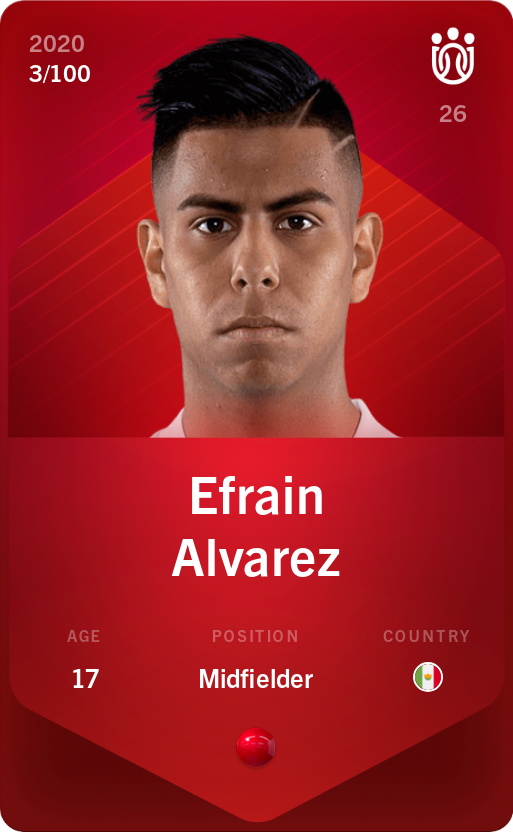 Sorare - Sorare Official - Efrain Alvarez 2020-21 • Rare 3/100 - NFT # 45983543611636273058213782775039040314769134712064004368394092693622103763308