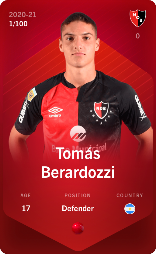 Sorare - Sorare Official - Tomás Berardozzi 2020-21 • Rare 1/100 - NFT # 90637113932746872891704773911598050535645491296821264917562921023693932444402