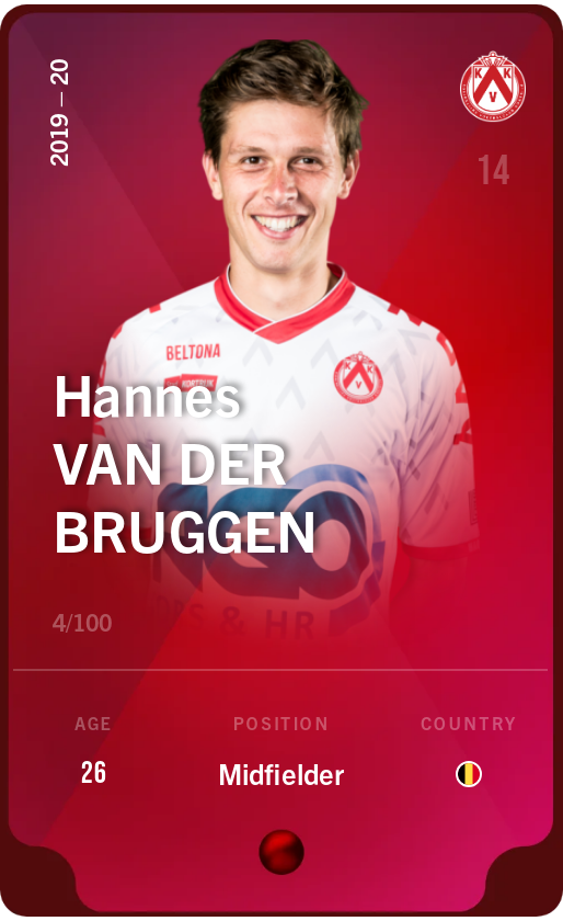 Sorare - Sorare Official - Hannes Van der Bruggen 2019-20 • Rare 4/100 - NFT # 33074657856202724072313382653222410231246217384758274775754946424225040287419