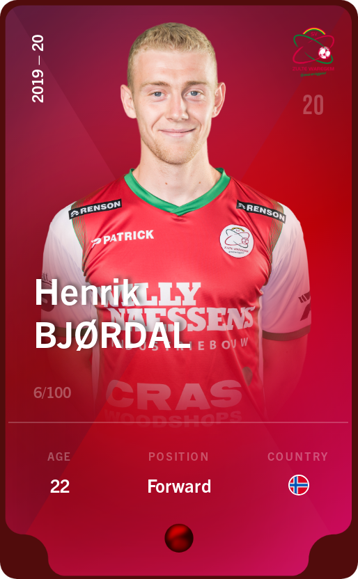 Sorare - Sorare Official - Henrik Bjørdal 2019-20 • Rare 6/100 - NFT # 18351034683549995952432057707327200583366828012730685666932923316906181037278
