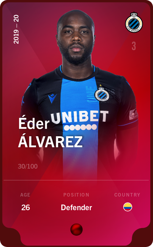 Sorare - Sorare Official - Éder Álvarez 2019-20 • Rare 30/100 - NFT # 22969232913375555455566012721436921168150967795790868873296484438193161258551