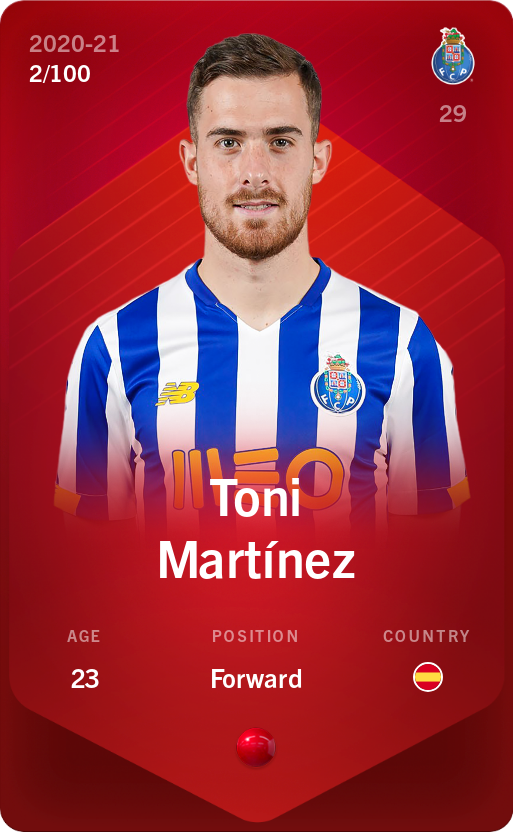 Sorare - Sorare Official - Toni Martínez 2020-21 • Rare 2/100 - NFT # 13803812992867498330960982187146815336510415575432259418634982764964075021442