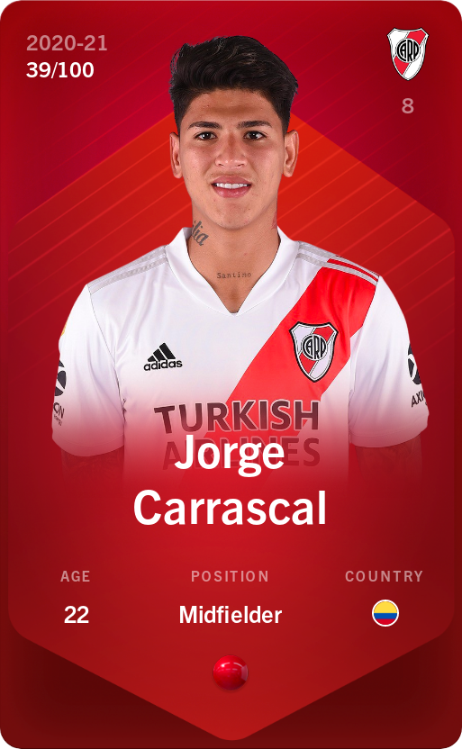 Sorare - Sorare Official - Jorge Carrascal 2020-21 • Rare 39/100 - NFT # 53120852696210115907081334955142943221679156550329920698575348121135872567963