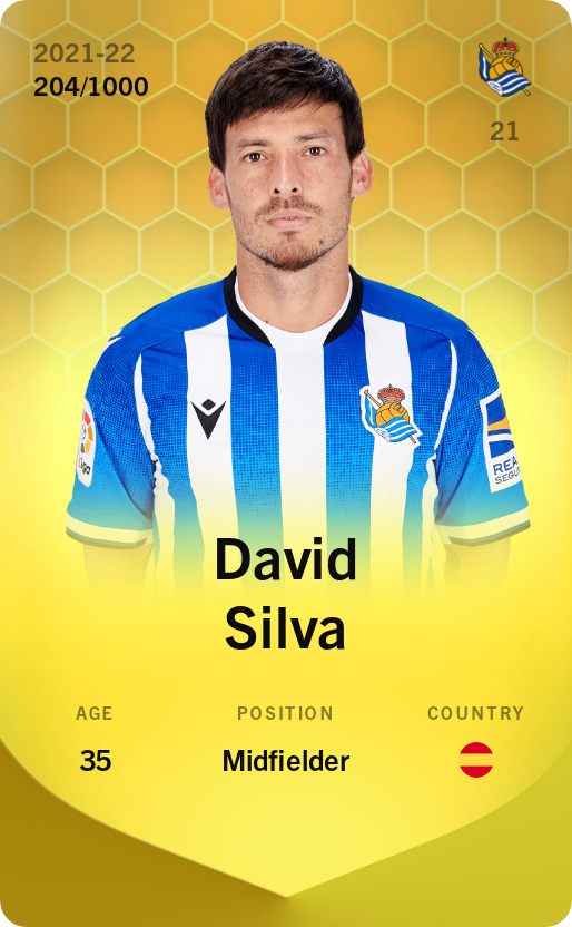 Sorare - Sorare Official - David Silva 2021-22 • Limited 204/1000 - NFT # 44094546217675159395653302921069178343563225093413628215468526961363210947005
