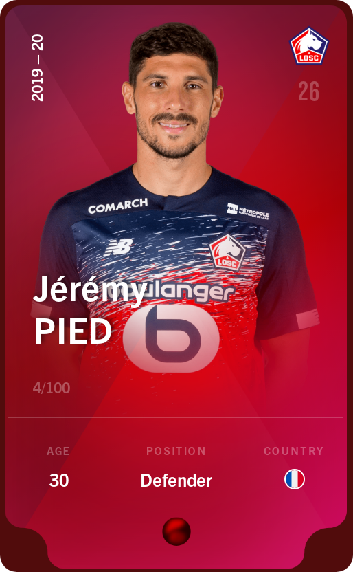 Sorare - Sorare Official - Jérémy Pied 2019-20 • Rare 4/100 - NFT # 24750537574514719259652753098437045531558205329095504880267872530662963227249