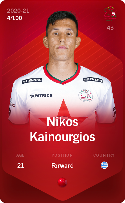 Sorare - Sorare Official - Nikos Kainourgios 2020-21 • Rare 4/100 - NFT # 50216448722890903569664757394693390469124797468192226090864995909443201391657