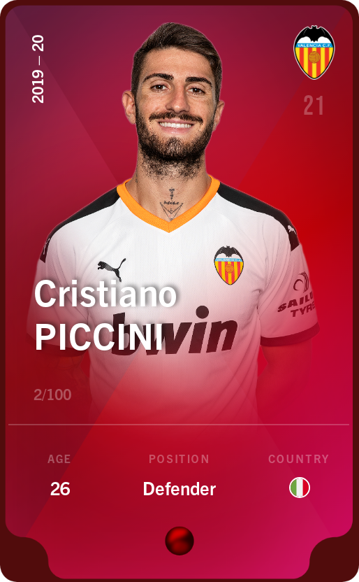 Sorare - Sorare Official - Cristiano Piccini 2019-20 • Rare 2/100 - NFT # 57235980912612895515588145169544807932062420753880889945180605909402883185317